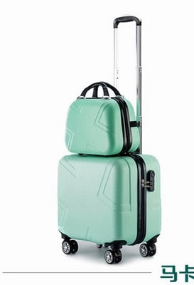 Unisex 2Pcs Carry On Travel Suitcase Women Laptop Luggage Stripe Pattern Small Luggage 18 Inch