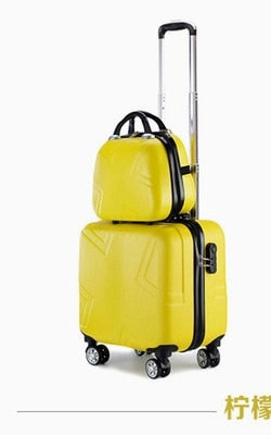 Unisex 2Pcs Carry On Travel Suitcase Women Laptop Luggage Stripe Pattern Small Luggage 18 Inch