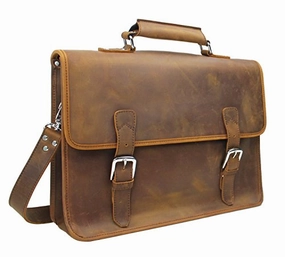 Vagabond Traveler 18" Extra Large Cowhide Leather Laptop Bag L05. Vintage Brown