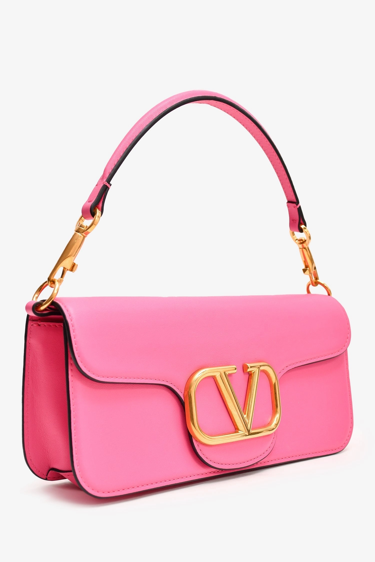 Valentino Pink Leather V Logo Shoulder Bag with Chain