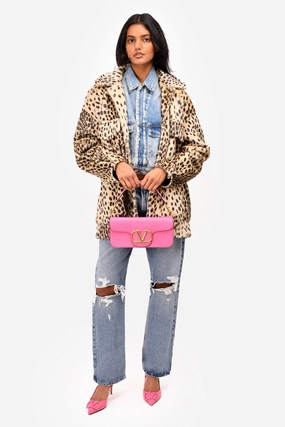 Valentino Pink Leather V Logo Shoulder Bag with Chain