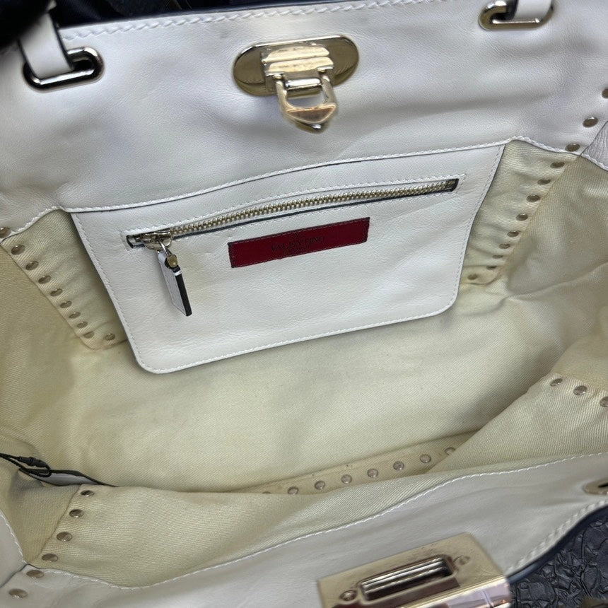 Valentino Rockstud Milky White Leather Rivet Crossbody Handbag Medium Size