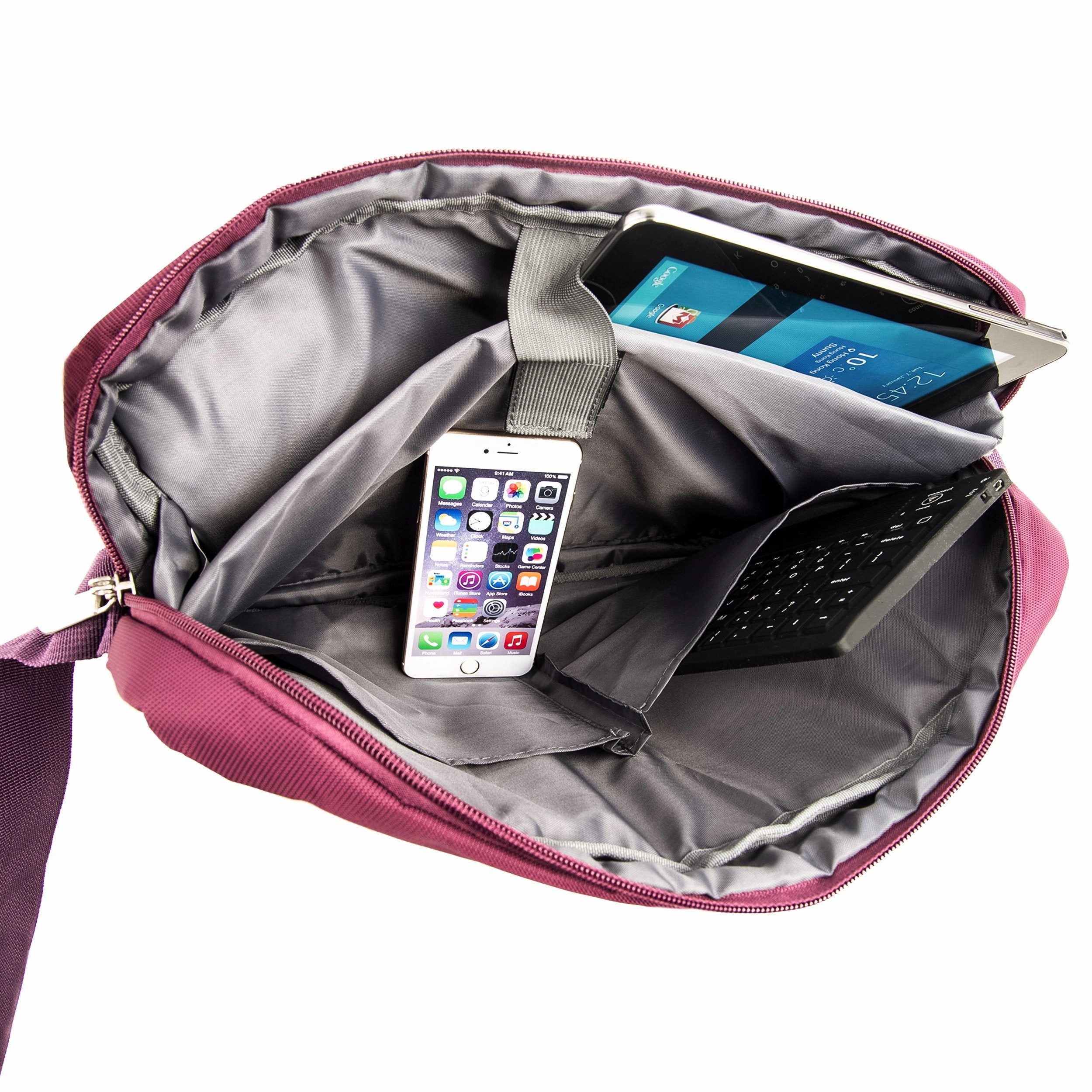 Vangoddy Purple Durabel Nylon Bag for Fujitsu Lifebook, Stylistic 12.5, 13.3, 14, 15.6 inch Laptop Combo with Headphone Splitter Cord and Micro USB Cable and Mini USB Car Charger