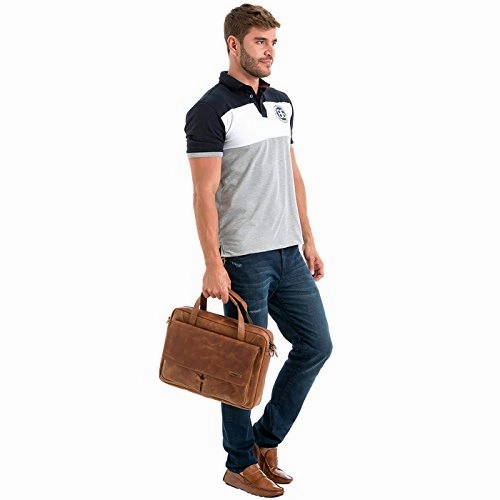 Velez Mens Genuine Colombian Leather Business Travel Briefcase Laptop Crossbody Messenger Bag |