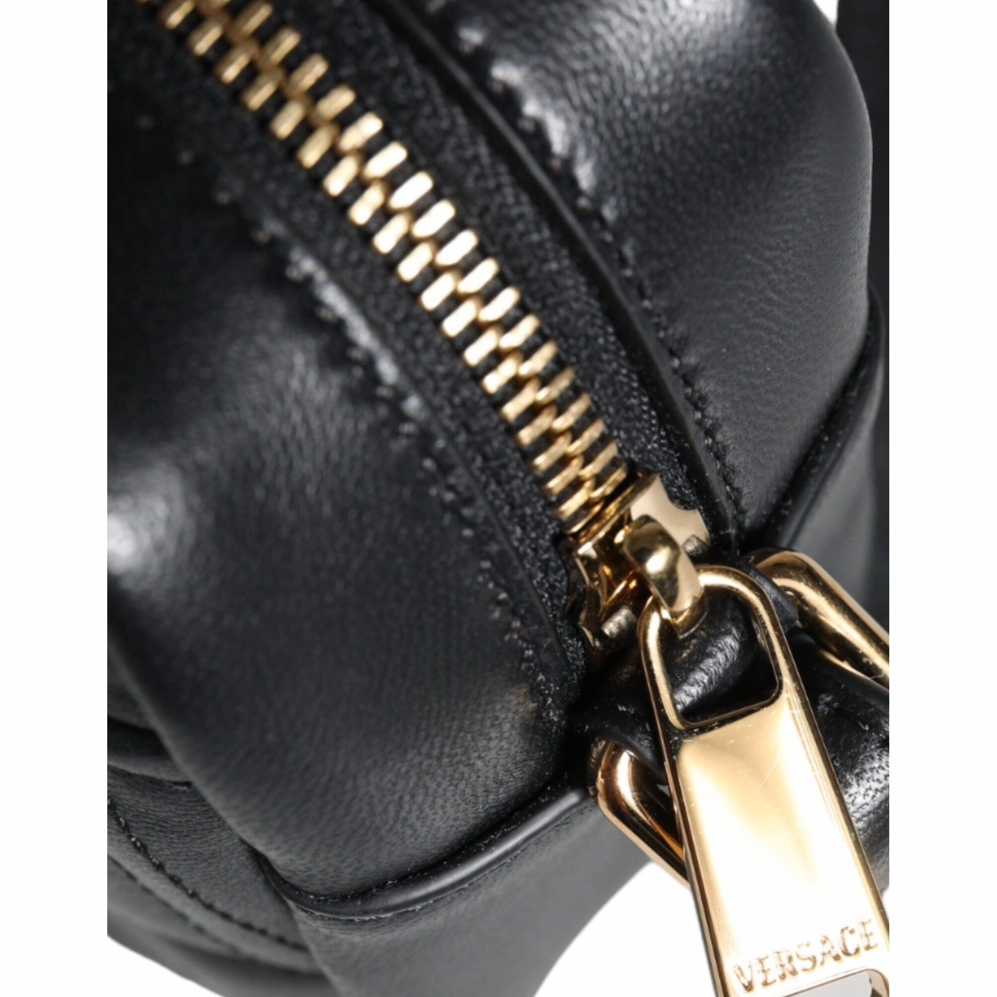 Versace Black Quilted Lamb Leather Camera Case Shoulder Women's Bag