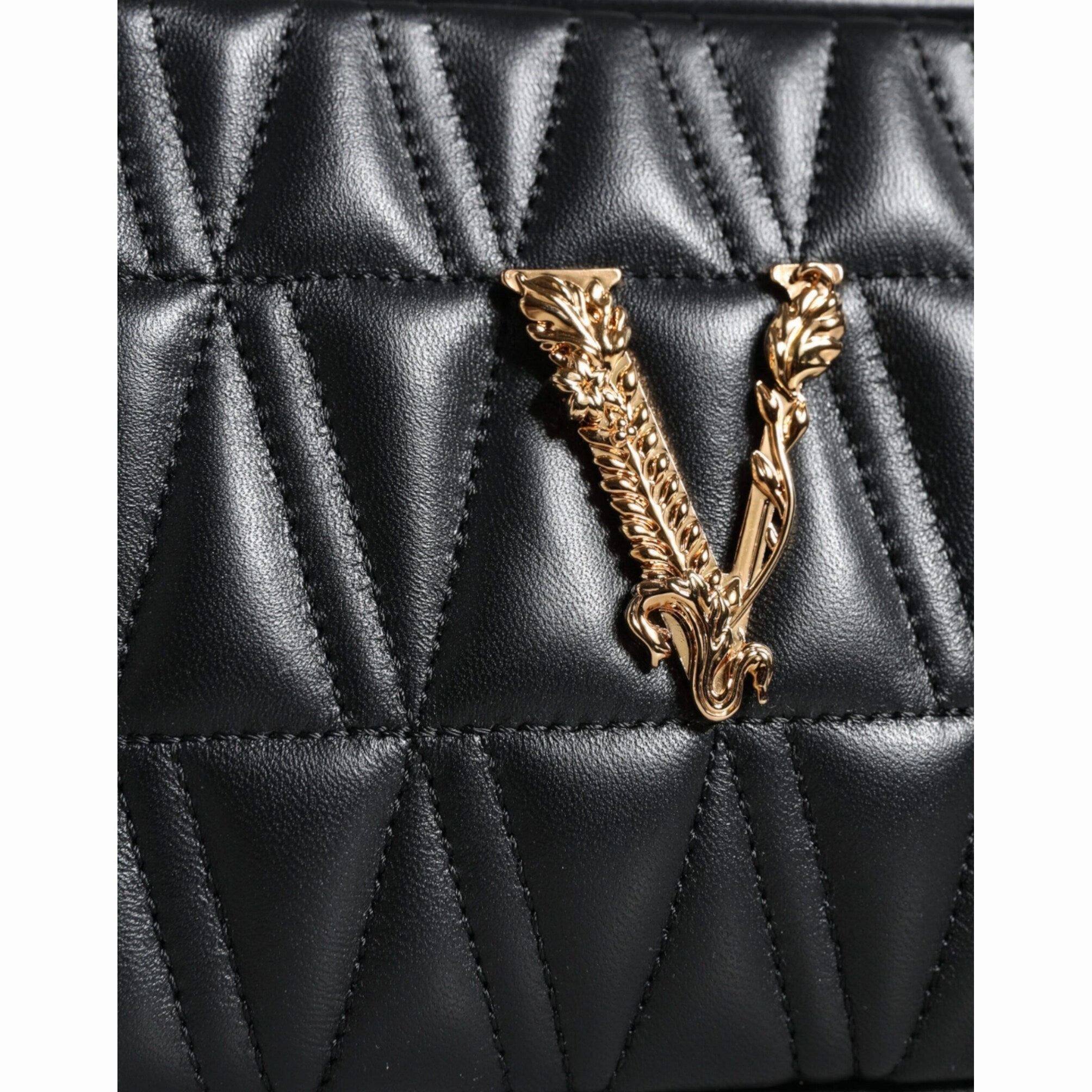 Versace Black Quilted Lamb Leather Camera Case Shoulder Women's Bag