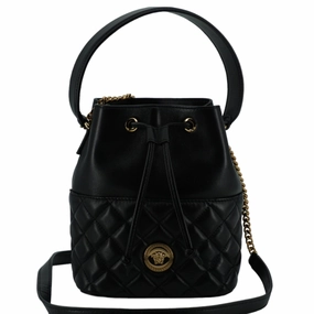 Versace Elegant Black Leather Bucket Shoulder Women's Bag