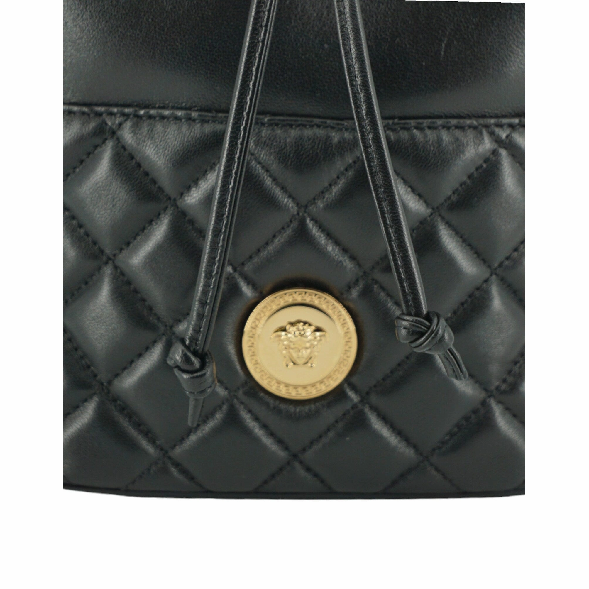 Versace Elegant Black Leather Bucket Shoulder Women's Bag