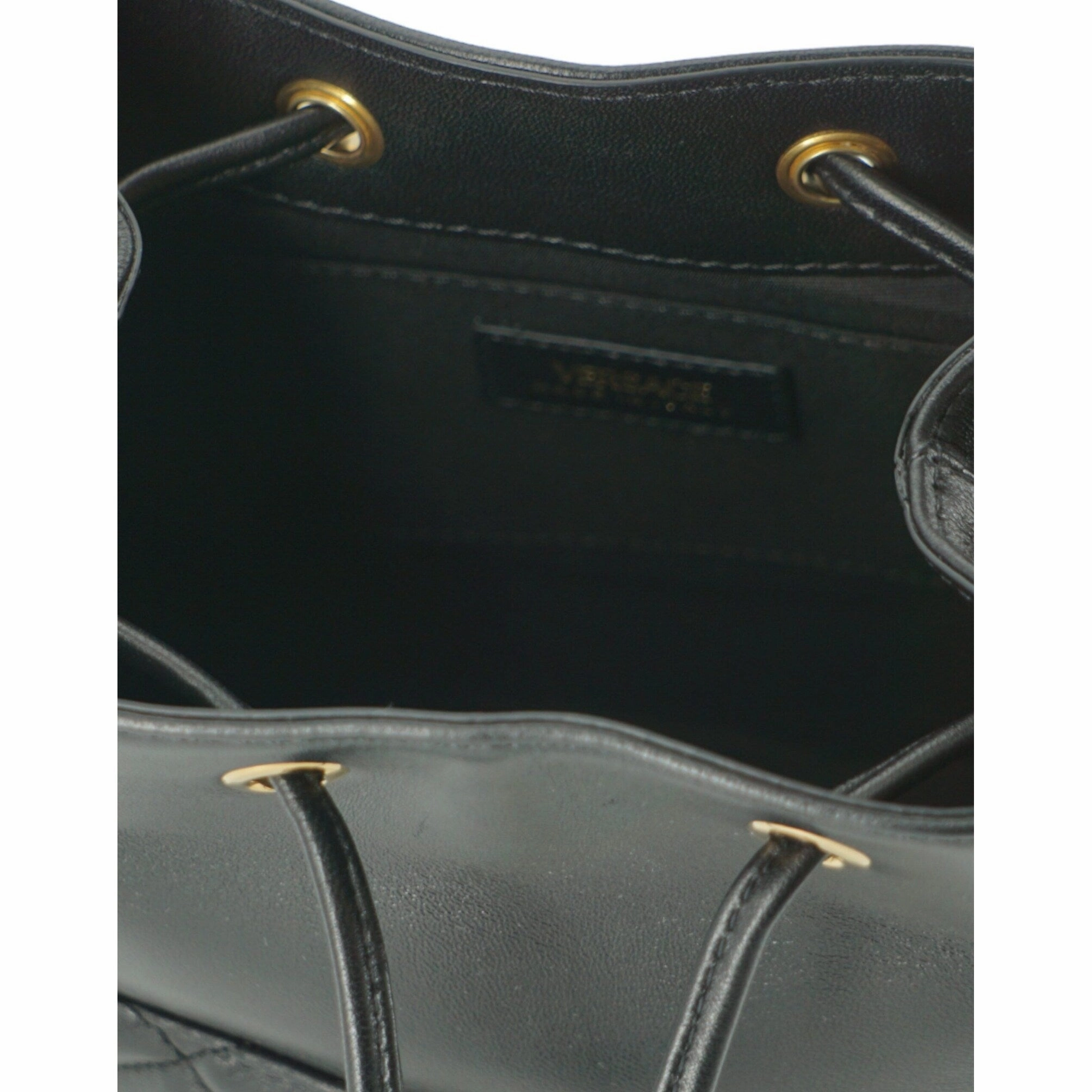 Versace Elegant Black Leather Bucket Shoulder Women's Bag