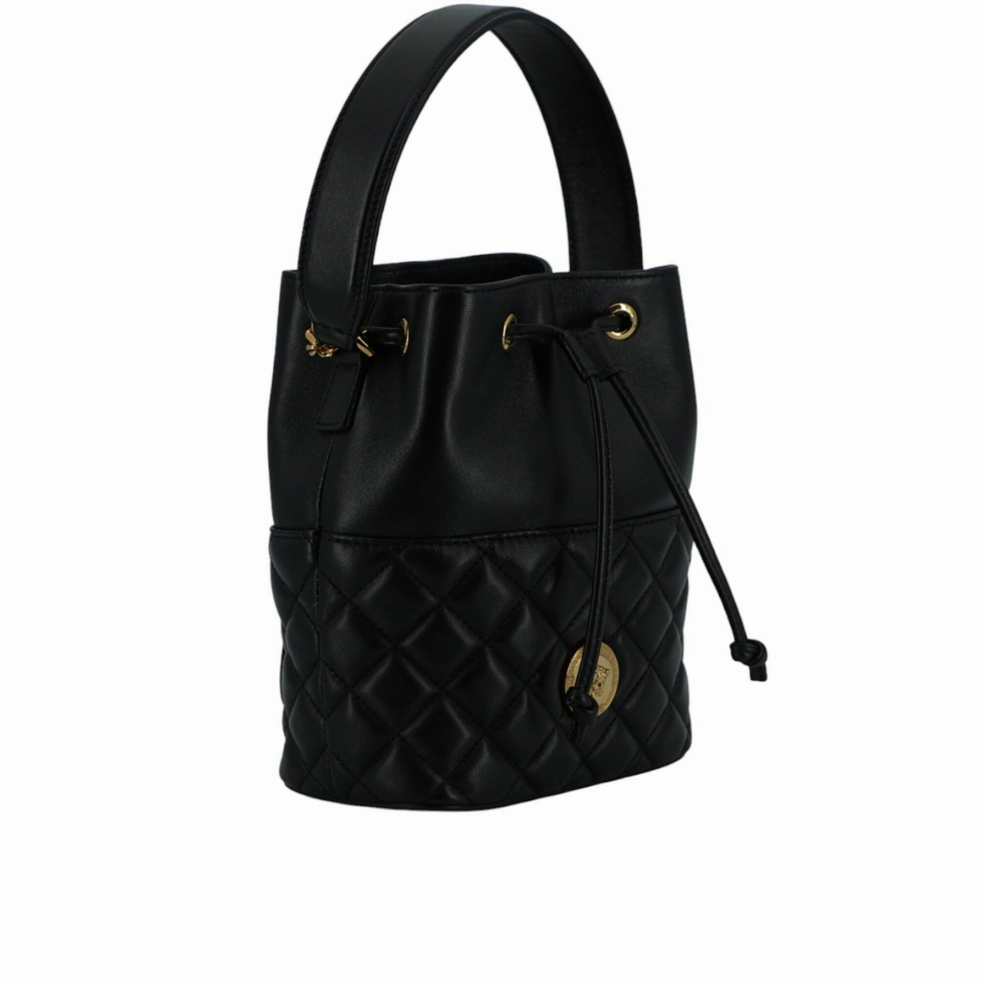Versace Elegant Black Leather Bucket Shoulder Women's Bag