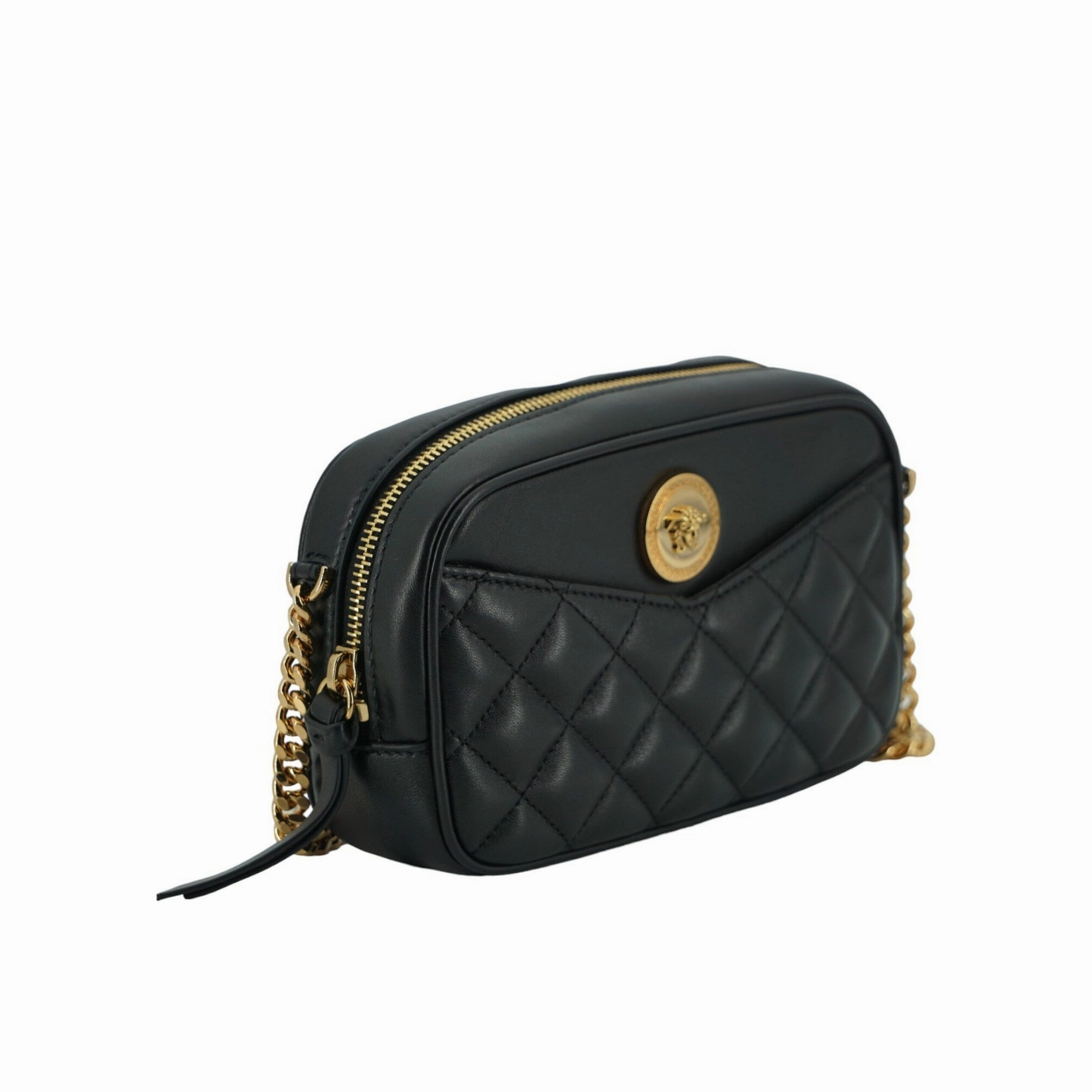 Versace Elegant Small Black Leather Crossbody Women's Bag