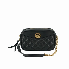 Versace Elegant Small Black Leather Crossbody Women's Bag