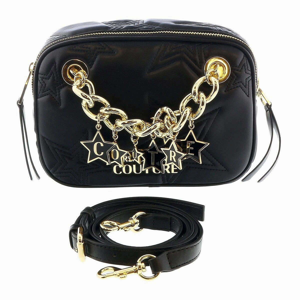 Versace Jeans Couture Black Square Star Quilted Charm Embellished Crossbody Bag for womens