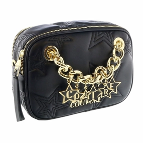 Versace Jeans Couture Black Square Star Quilted Charm Embellished Crossbody Bag for womens