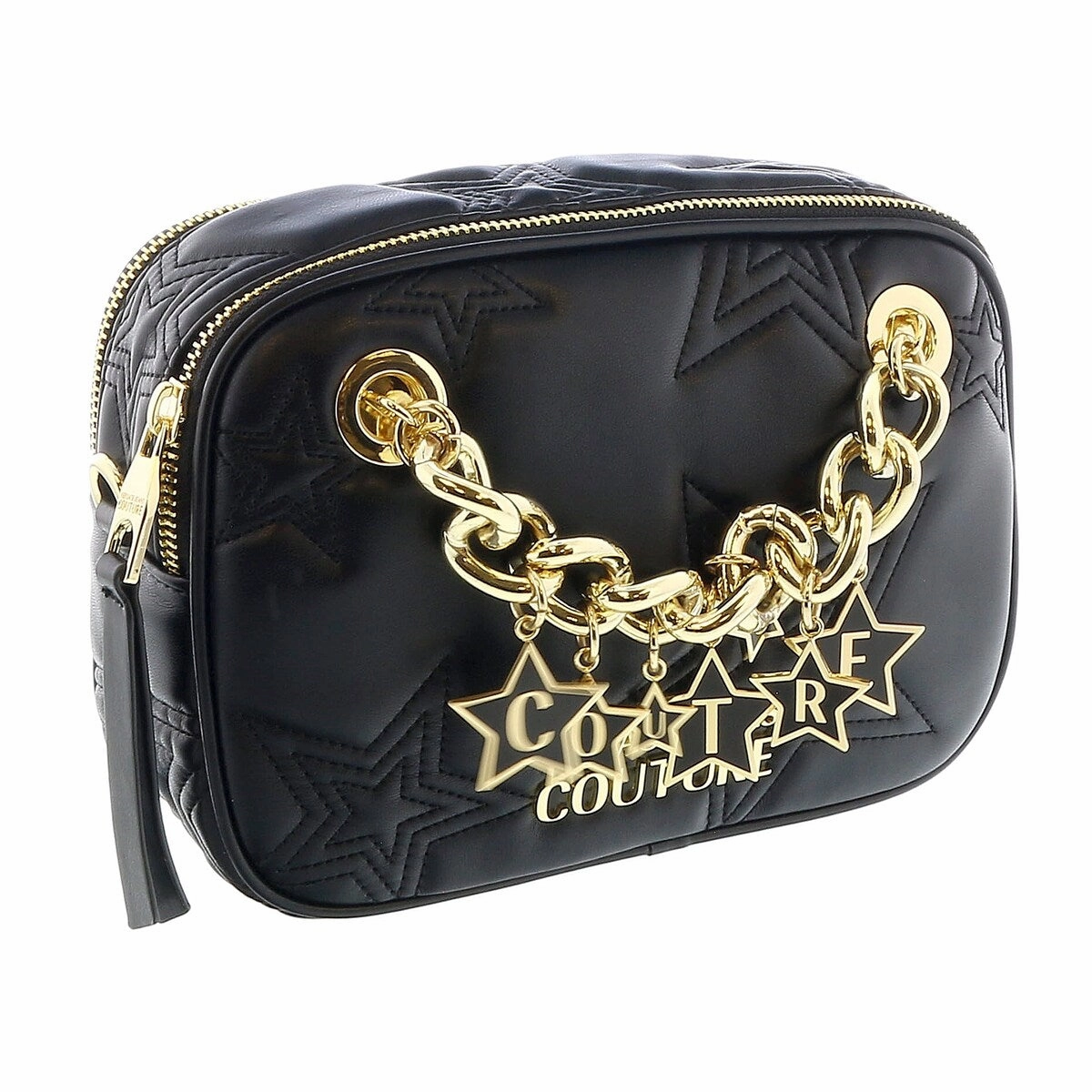 Versace Jeans Couture Black Square Star Quilted Charm Embellished Crossbody Bag for womens