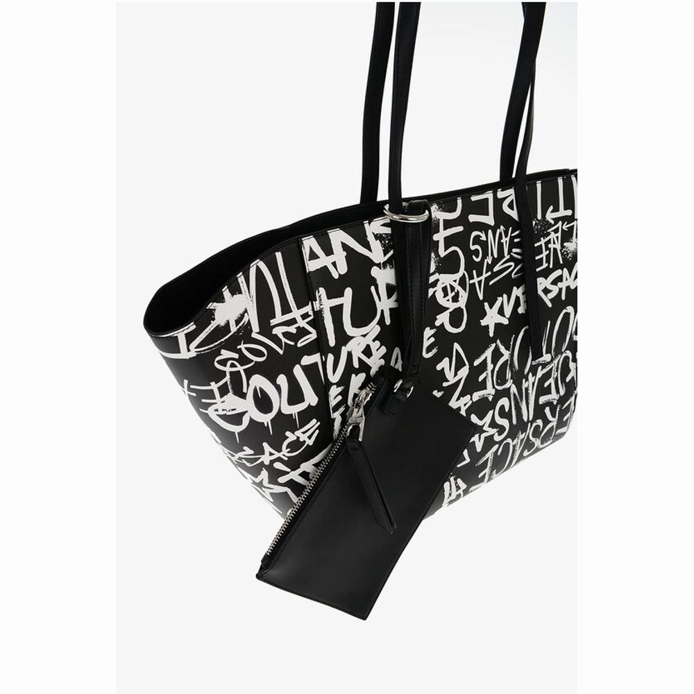Versace JEANS COUTURE Printed Faux Leather Tote Bag with Matched Pou