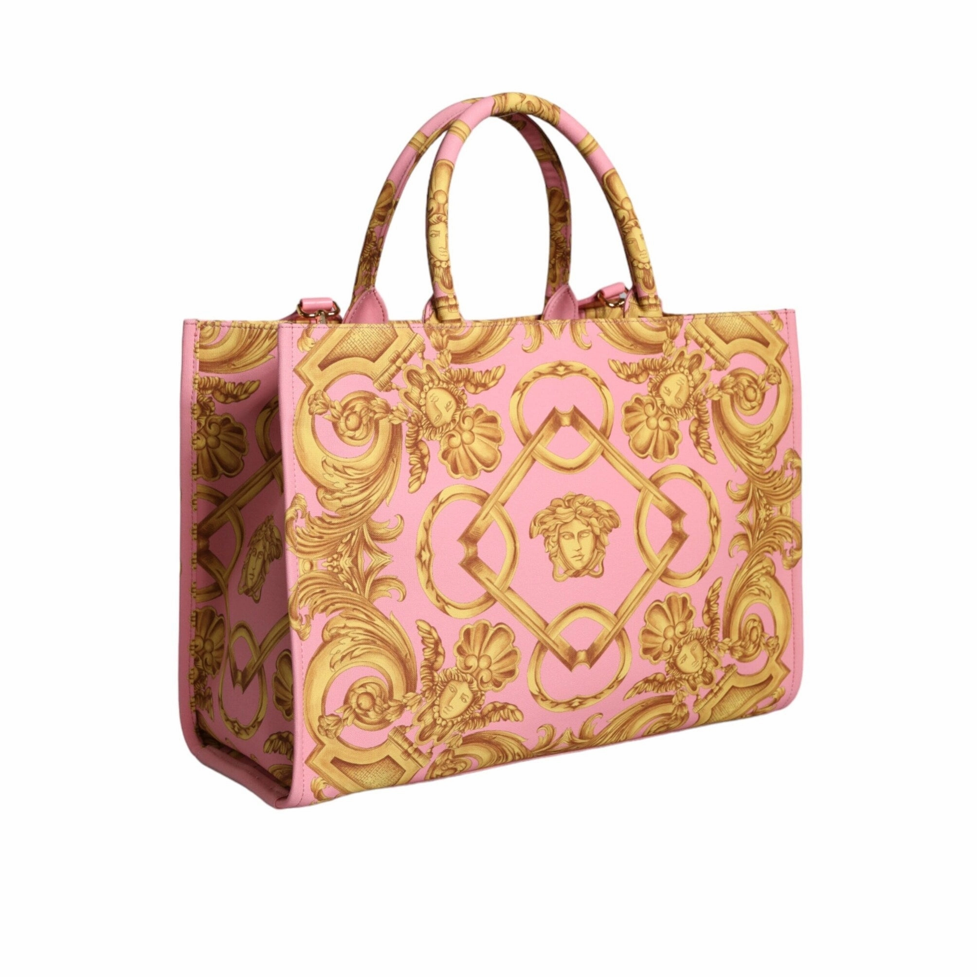 Versace Pink Printed Large Fabric Leather Shopping Tote Women's Bag