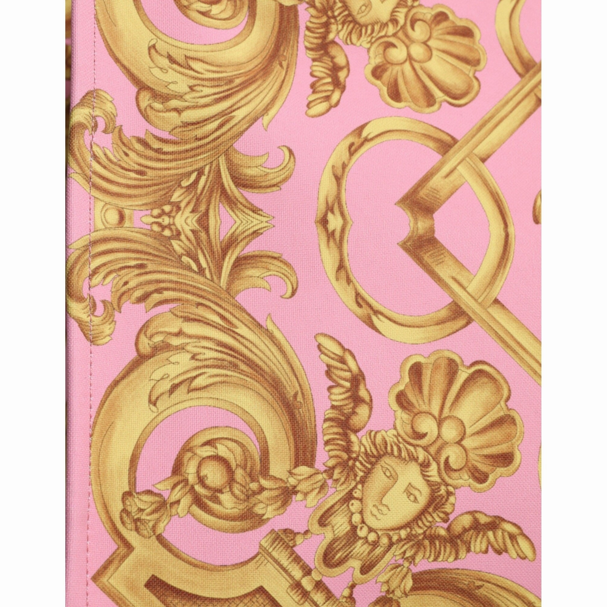 Versace Pink Printed Large Fabric Leather Shopping Tote Women's Bag