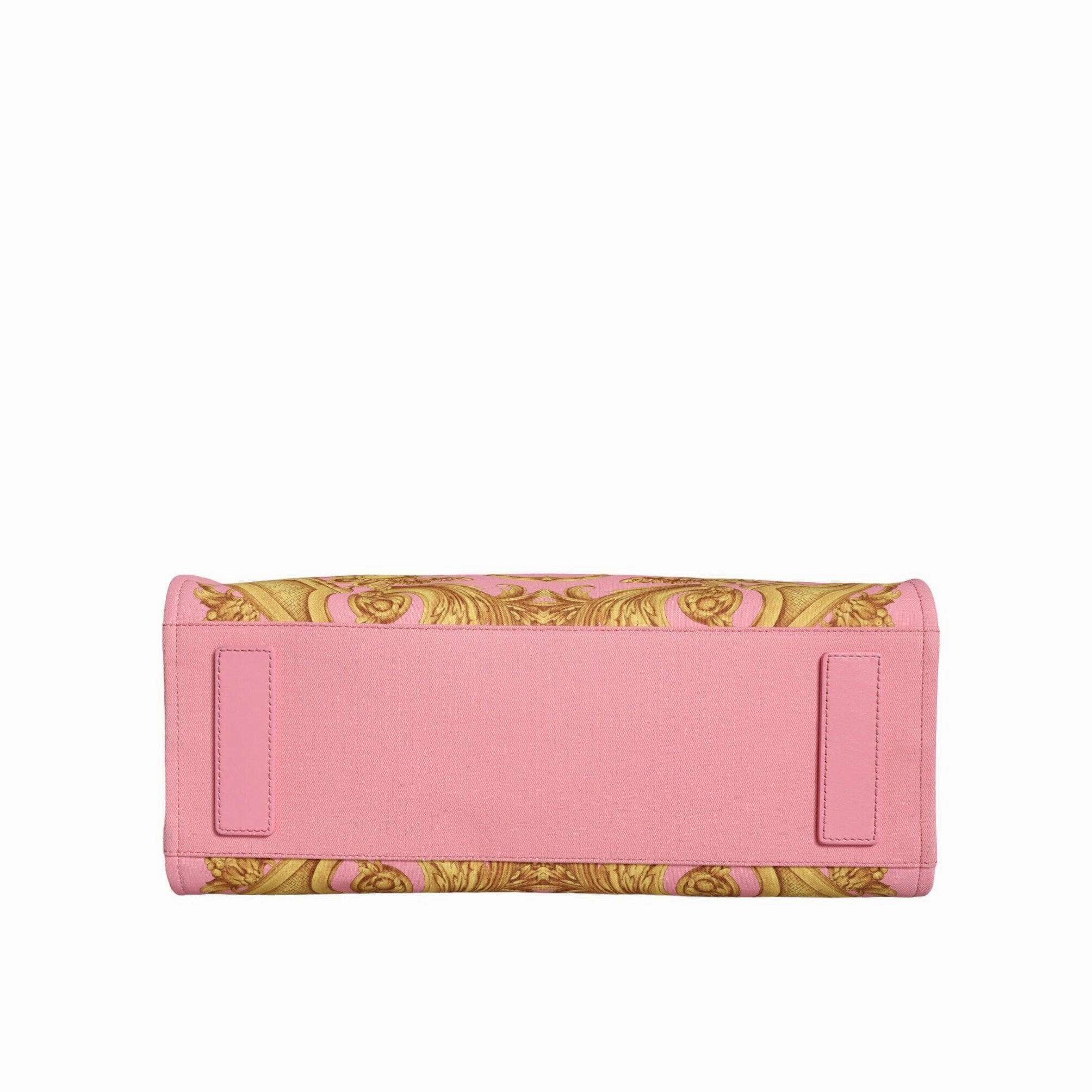 Versace Pink Printed Large Fabric Leather Shopping Tote Women's Bag