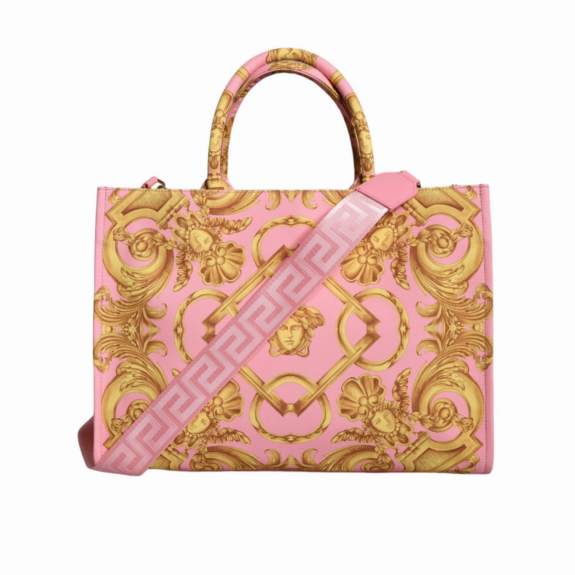 Versace Pink Printed Large Fabric Leather Shopping Tote Women's Bag