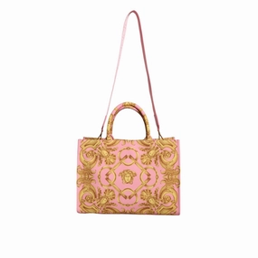 Versace Pink Printed Large Fabric Leather Shopping Tote Women's Bag