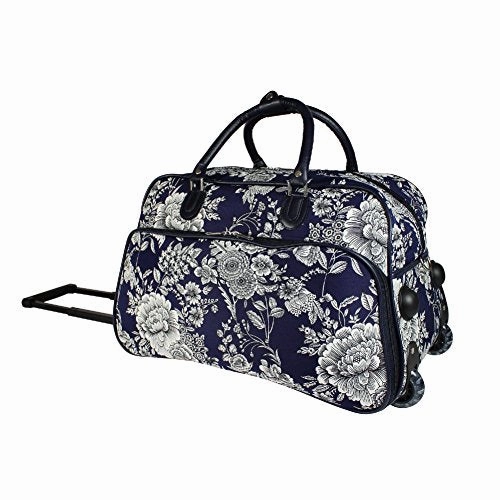 Vibrant Garden Floral Bouquet Motif Rolling Lightweight Carry On Duffel Bag, Printed Modern Graphic