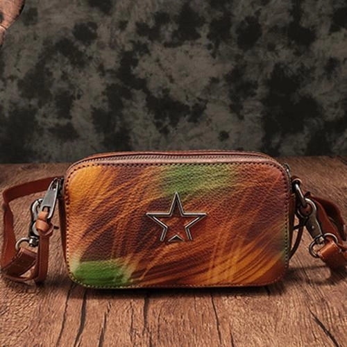 Vintage Leather Red Womens Clutch Side Purse Small Cube Shoulder Bag Leather Purse Crossbody Bags