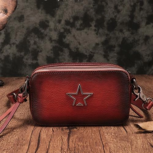 Vintage Leather Red Womens Clutch Side Purse Small Cube Shoulder Bag Leather Purse Crossbody Bags