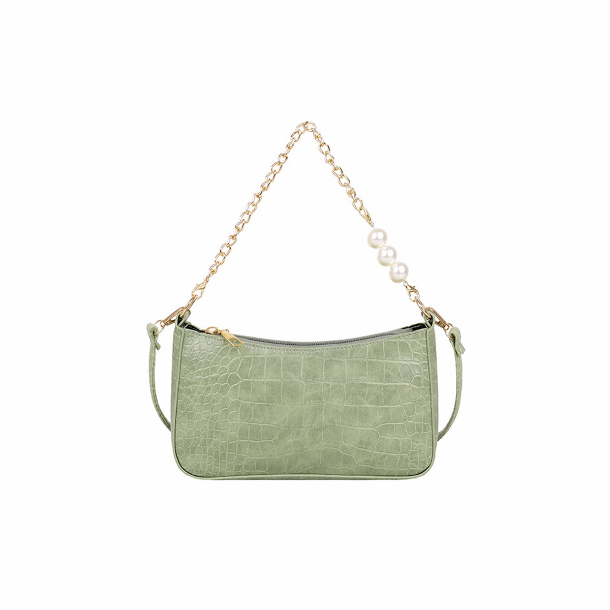 Vintage Stone Pattern Pearl Chain Underarm Bag
