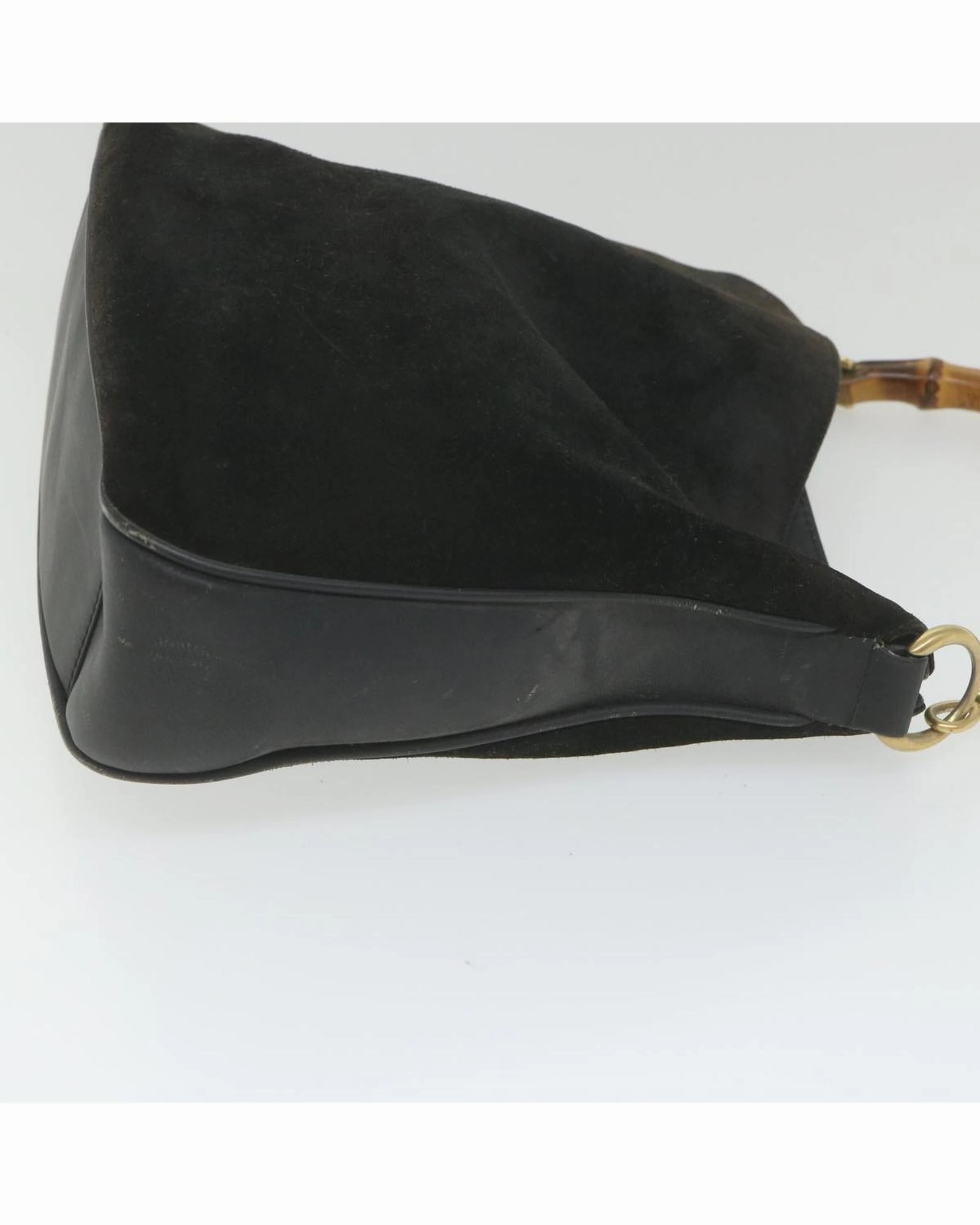 Vintage Suede Shoulder Bag Bamboo Handle