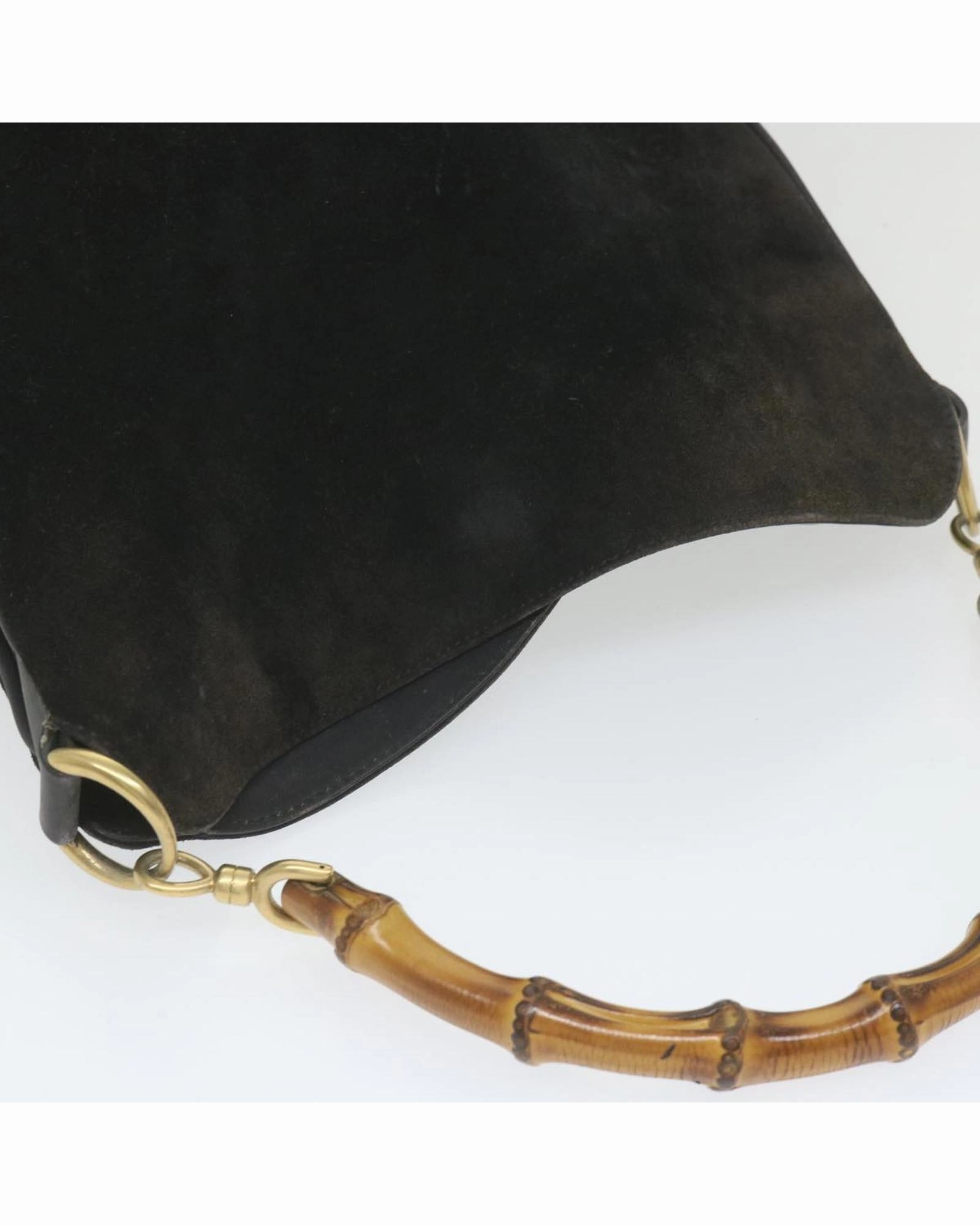 Vintage Suede Shoulder Bag Bamboo Handle