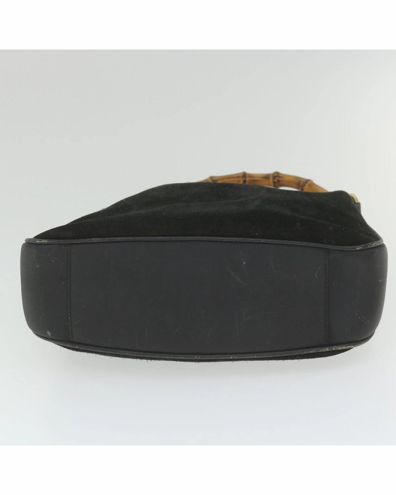 Vintage Suede Shoulder Bag Bamboo Handle