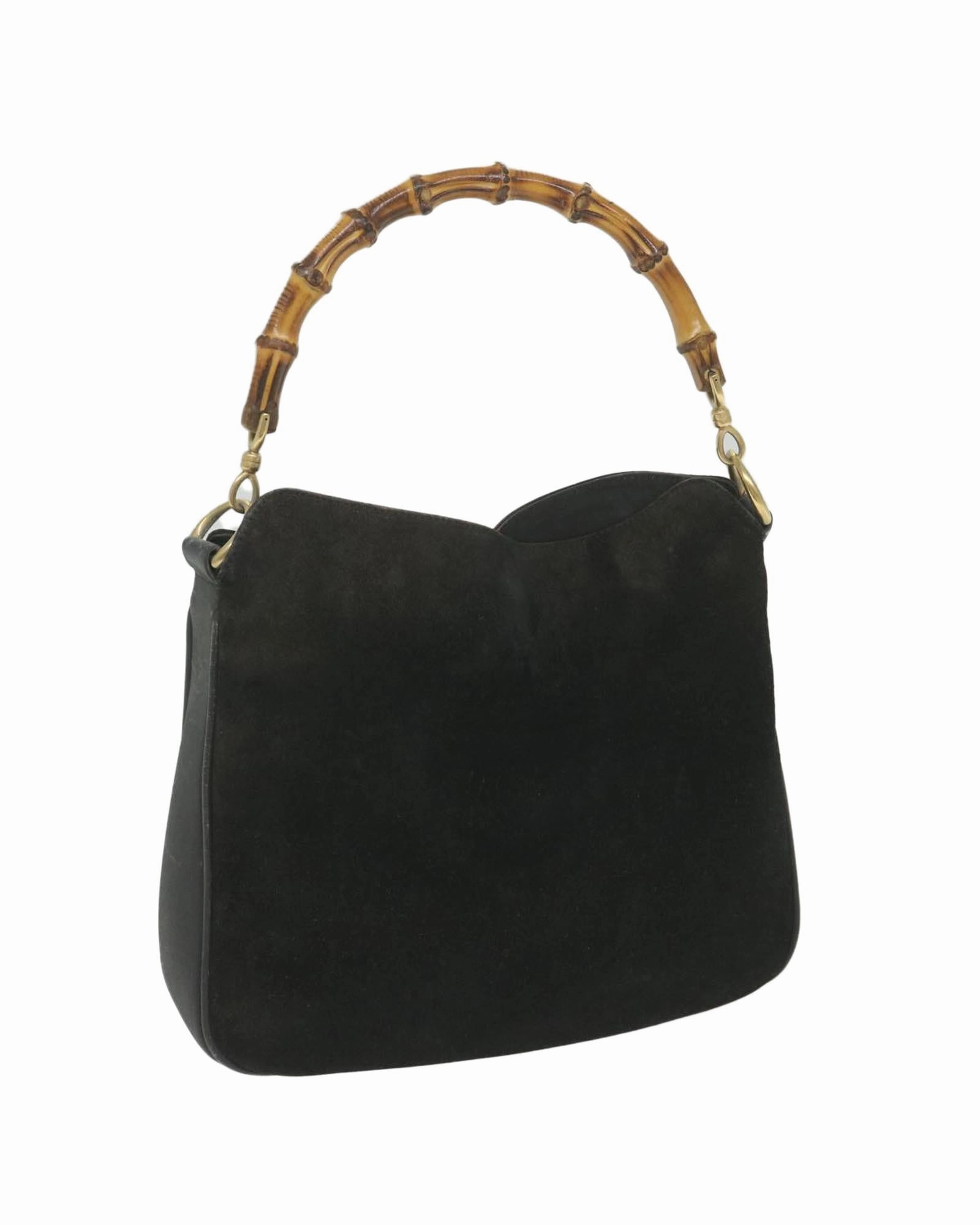 Vintage Suede Shoulder Bag Bamboo Handle