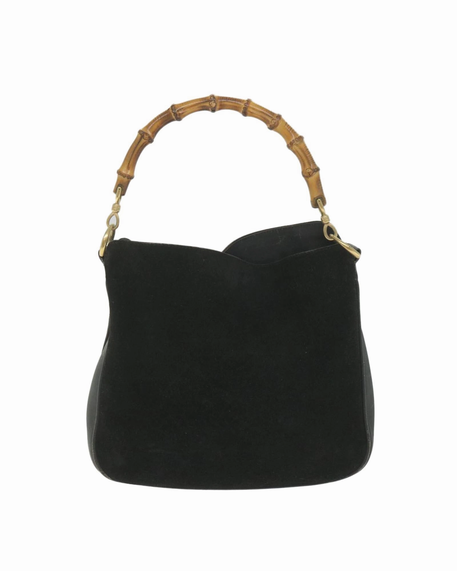 Vintage Suede Shoulder Bag Bamboo Handle
