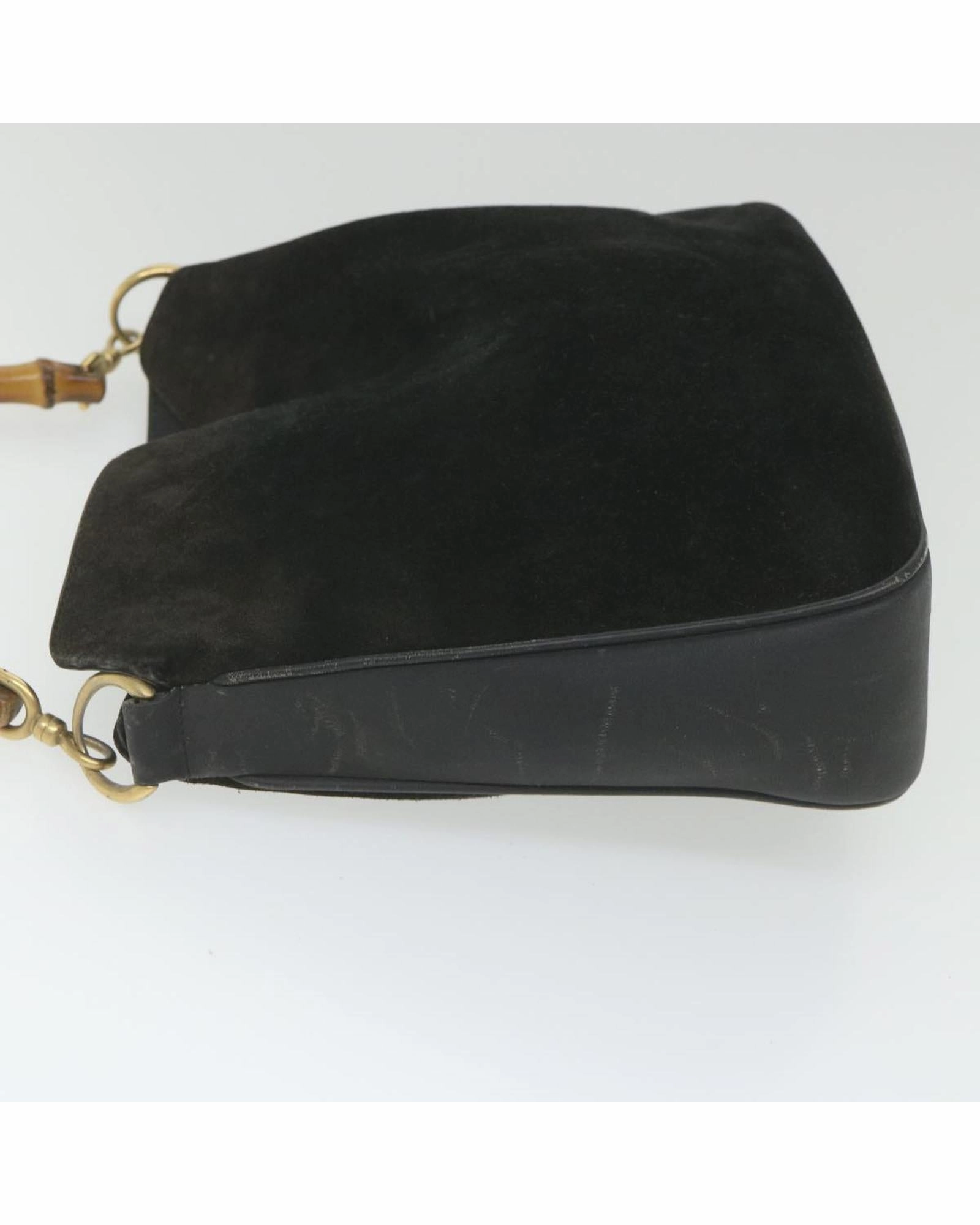 Vintage Suede Shoulder Bag Bamboo Handle