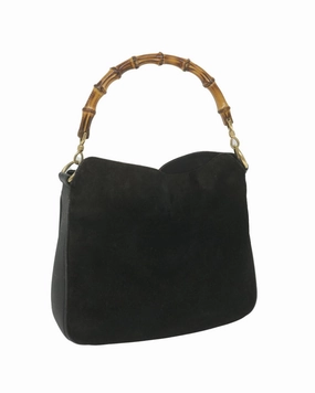 Vintage Suede Shoulder Bag Bamboo Handle
