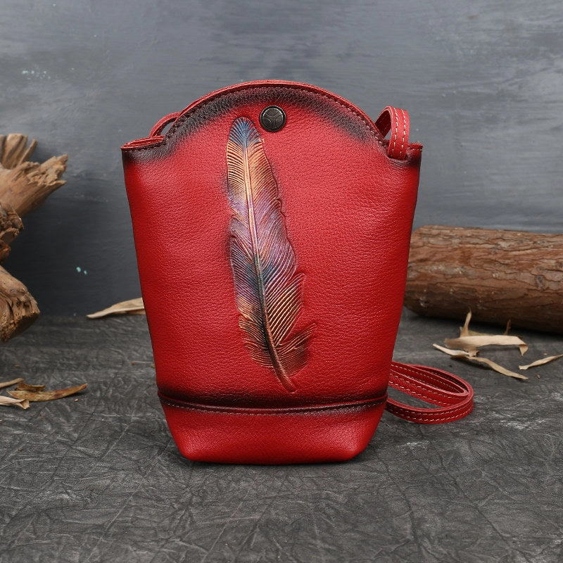 Vintage Womens Black Leather Shoulder Bucket Bag leather phone Bucket bag for women Side bag crossbody bag
