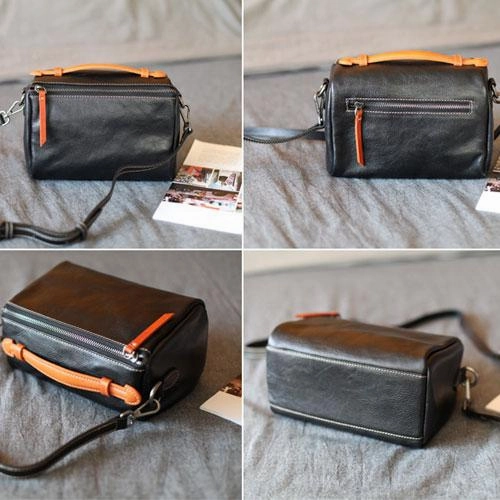Vintage Womens Leather Red Satchel Handbag Shoulder Bag Leather Square Crossbody Bag Purse