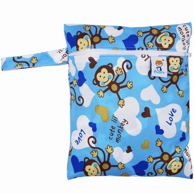 Waterproof Reusable Wet Bag Printed Pocket Nappy Bags PUL Travel Wet Dry Bags Mini Size 25x20cm Diaper Bag