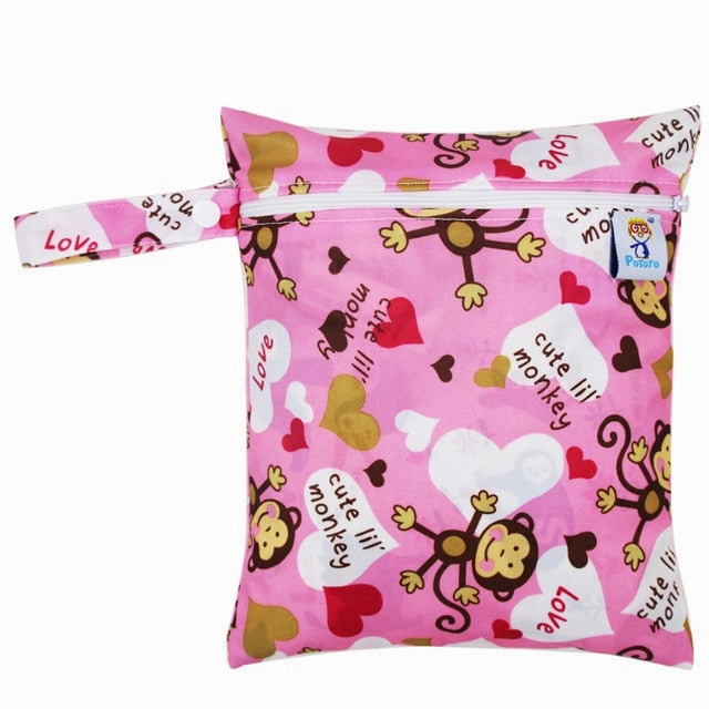 Waterproof Reusable Wet Bag Printed Pocket Nappy Bags PUL Travel Wet Dry Bags Mini Size 25x20cm Diaper Bag