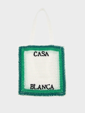 White and Green Crochet Tote
