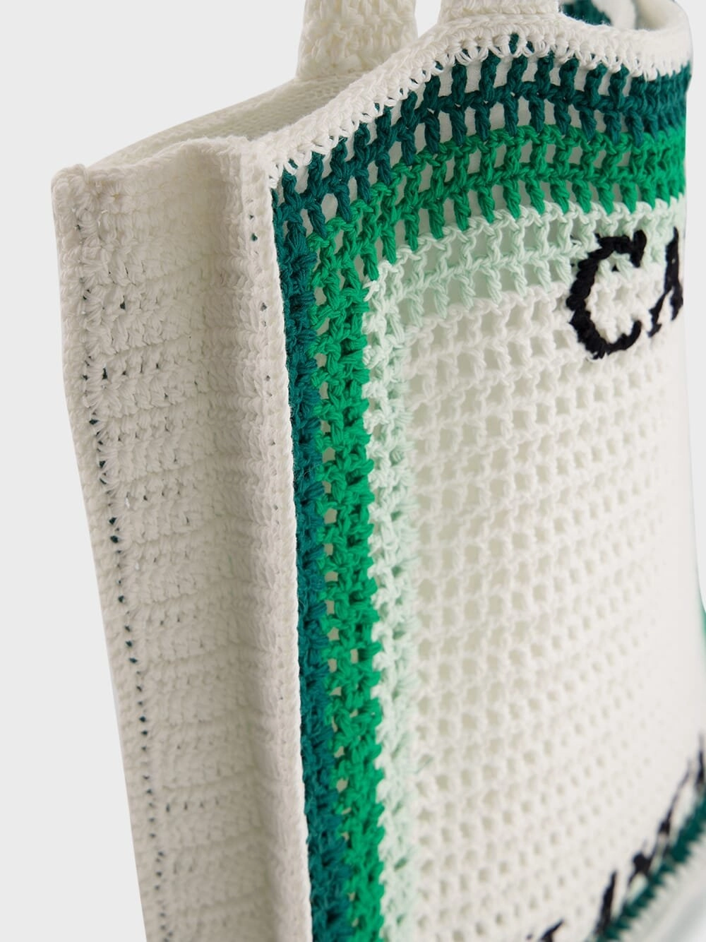 White and Green Crochet Tote
