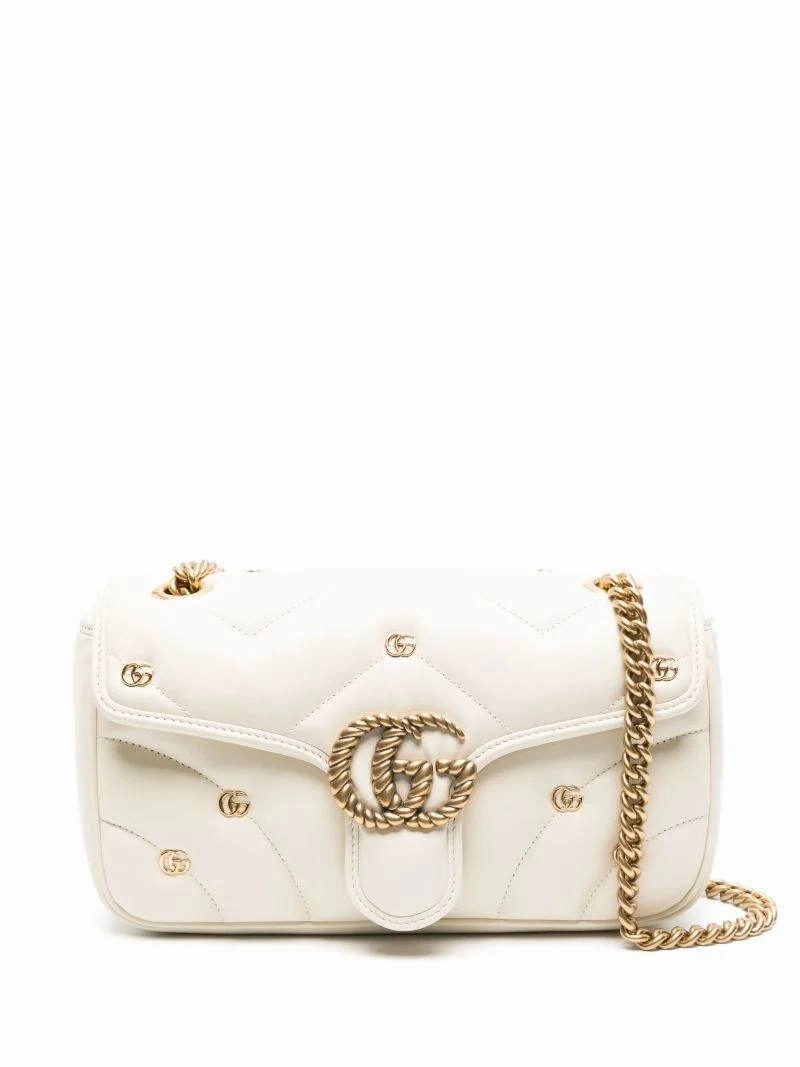 White GG Marmont Small Leather Shoulder Bag