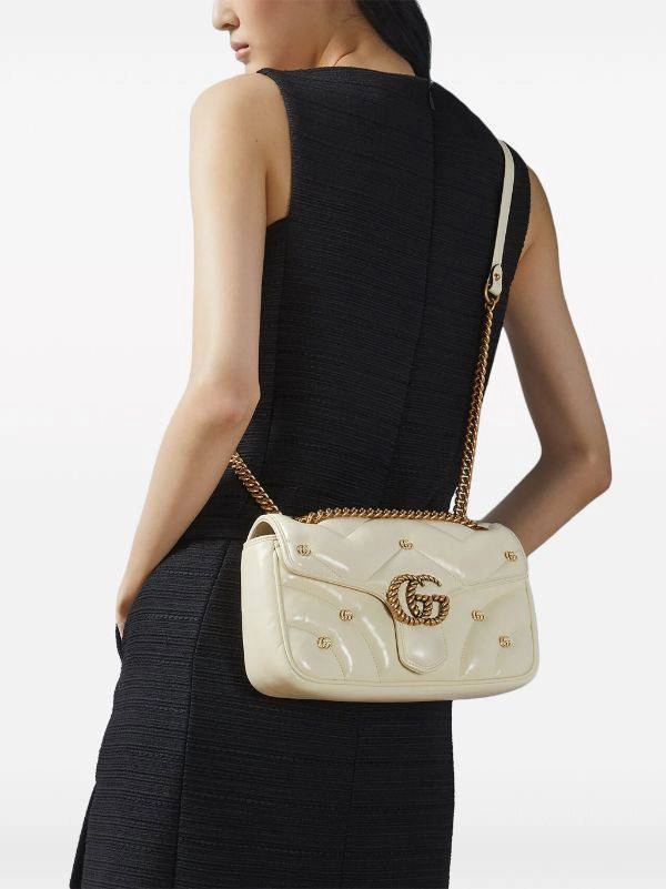 White GG Marmont Small Leather Shoulder Bag
