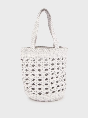 White Handwoven Leather Bucket Bag
