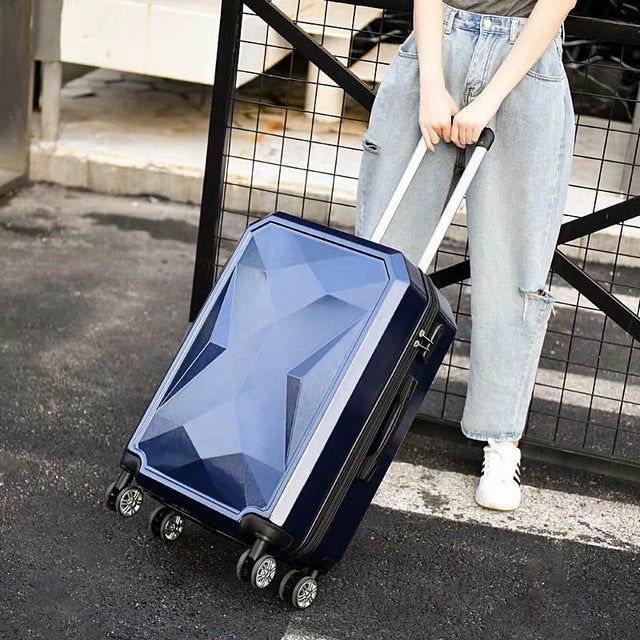 Woman Rolling Travel Suitcase Set 14Inch Cosmetic Bag Diamond Face 20/26/28Inch Carry-On Trolley
