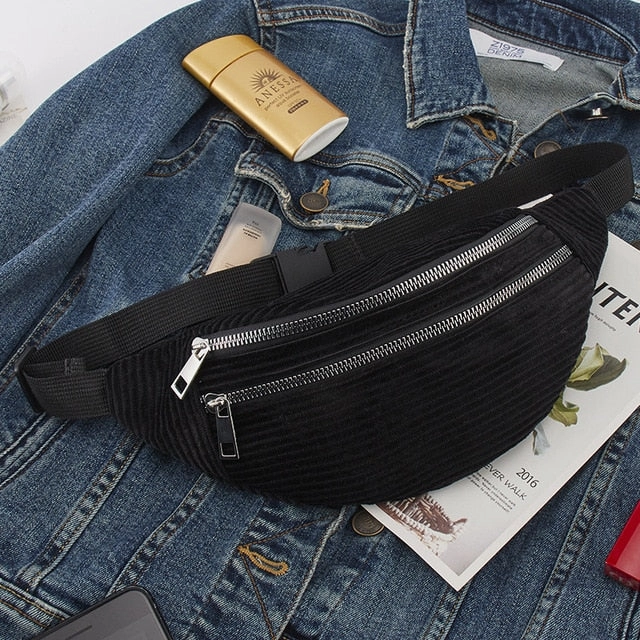 Women Corduroy Waist Bag Ladies new Designer Canvas Fanny Pack Fashion travel Money Phone Chest Banana Bag Female Bum Belt Bags