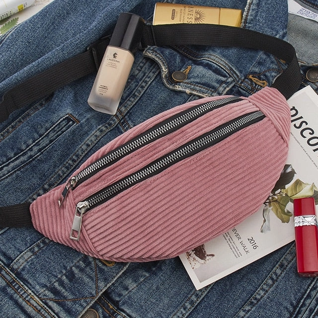 Women Corduroy Waist Bag Ladies new Designer Canvas Fanny Pack Fashion travel Money Phone Chest Banana Bag Female Bum Belt Bags