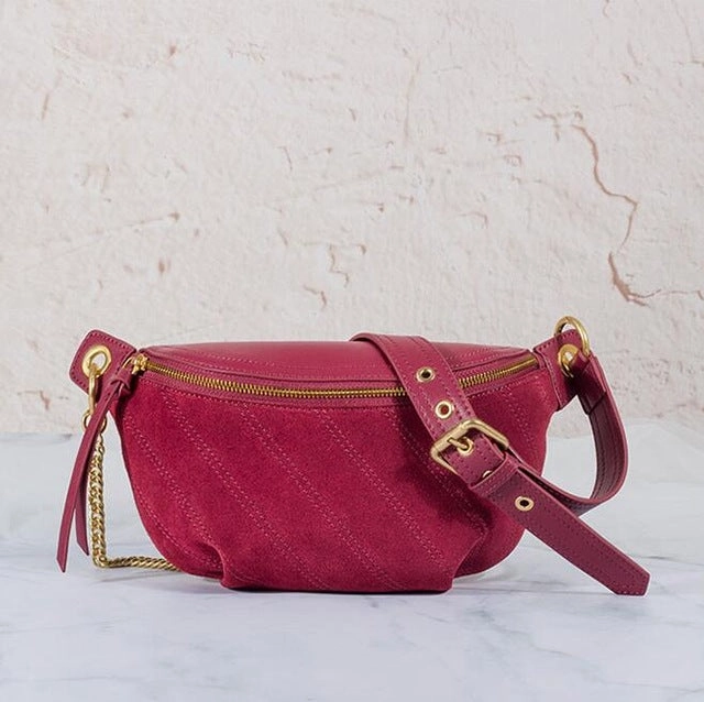 Women Genuine Leather Shoulder Bags Chic Travel Crossbody Messenger Bags Patchwork Matte Design Chain Purse For Female Chest Bag