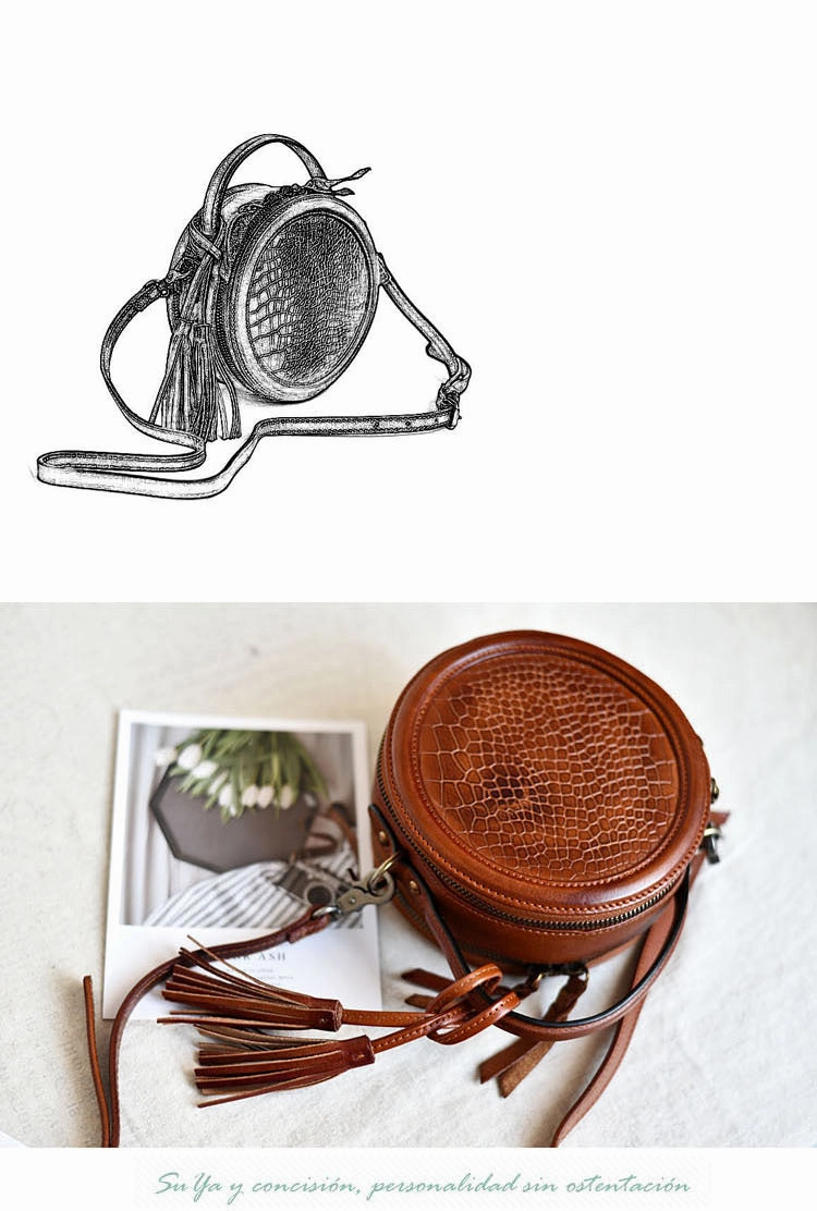Womens Brown Leather Round Crossbody Bag Crocodile Pattern Vintage Round Handbag Shoulder Bag for Women